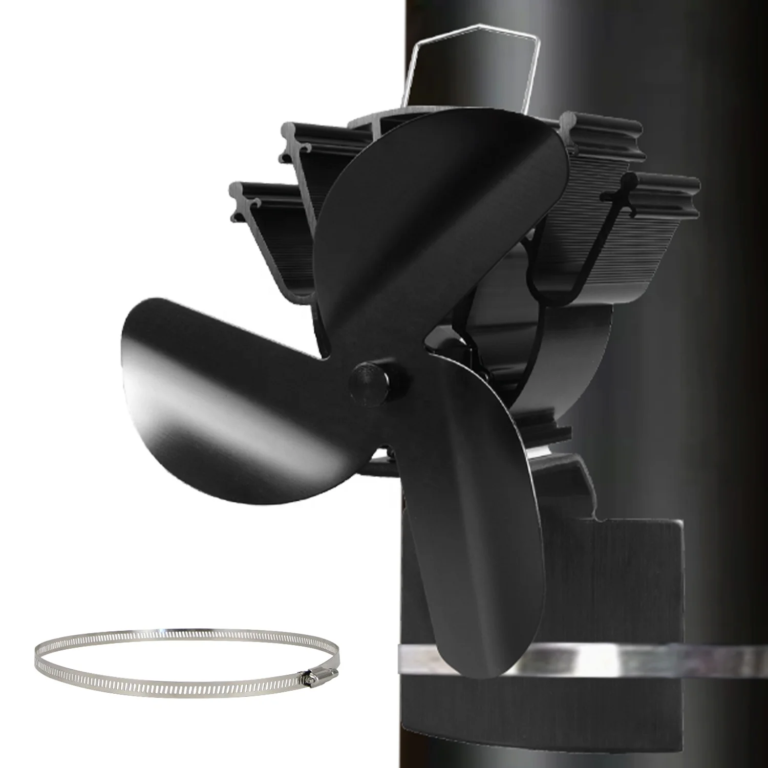 Heat Powered Wood 3 Blades Stove Fan on Chimney with Silent Motors Push Horizontal Air Flow  for Wood Burning Stove/Gas/Pellet