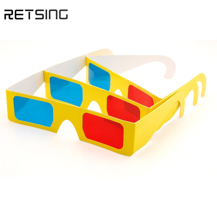 Wholesale paper 3D red and blue glasses custom cardboard 3d movie glasses double white square frame folding glasses
