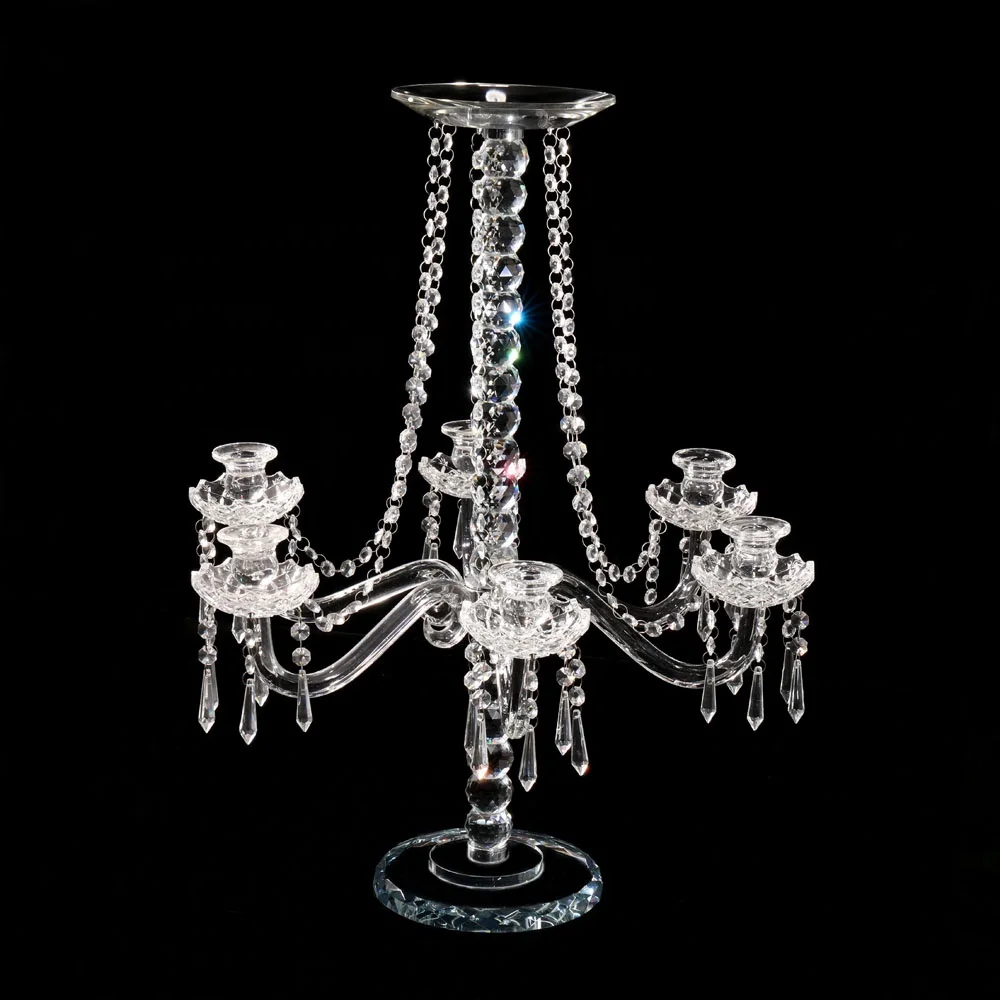 MH-Z136 7 arms flower stand crystal candelabra wedding decoration with beads curtains