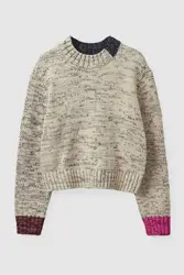 VSCOO fashion custom yarn color blocking round neck long sleeve knitted jumper women pullover sweater
