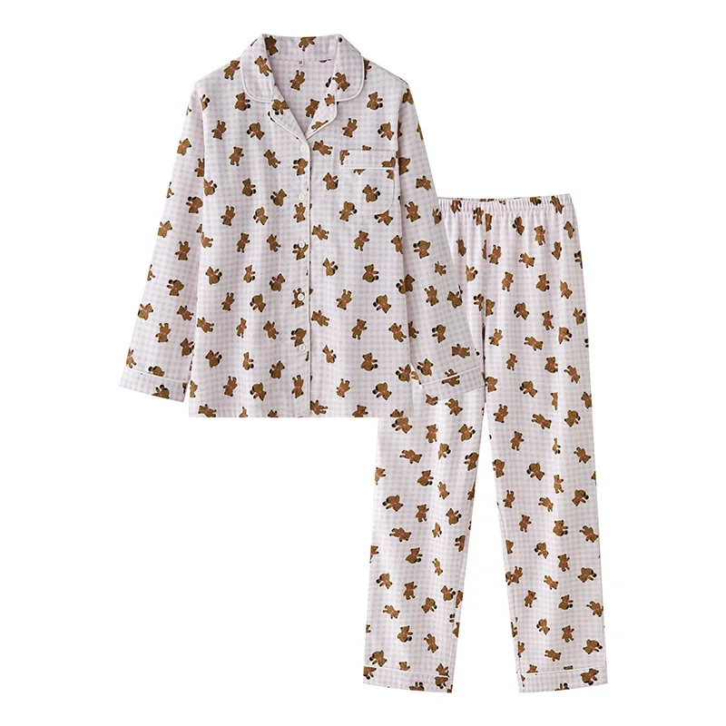 Womens pajama set  Spring and Fall cotton lovely sweet bear long sleepwear for women