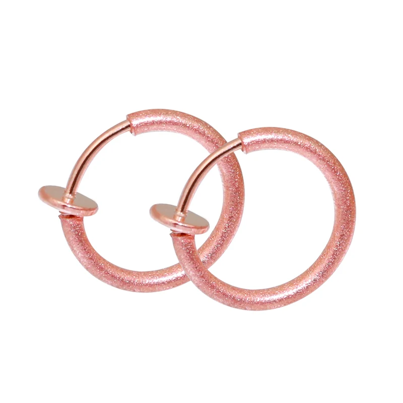 13 mm rose gold plated sandblasted clip on earrings spring loaded hoop earrings