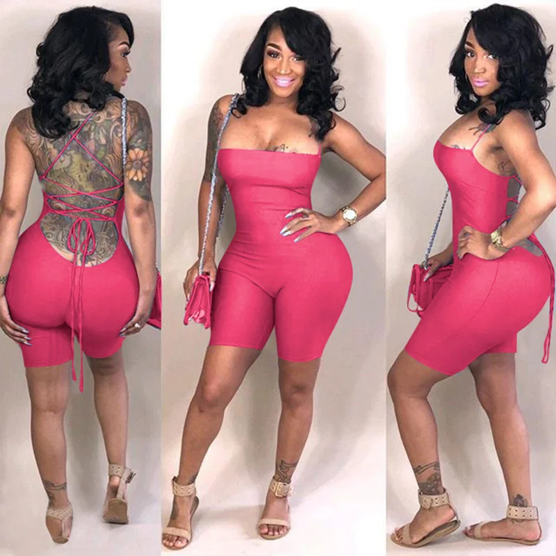 
Wholesale Skinny Spaghetti Strap sleeveless Street woman Rompers 2020 New club Bodycon bodysuit jumpsuits 