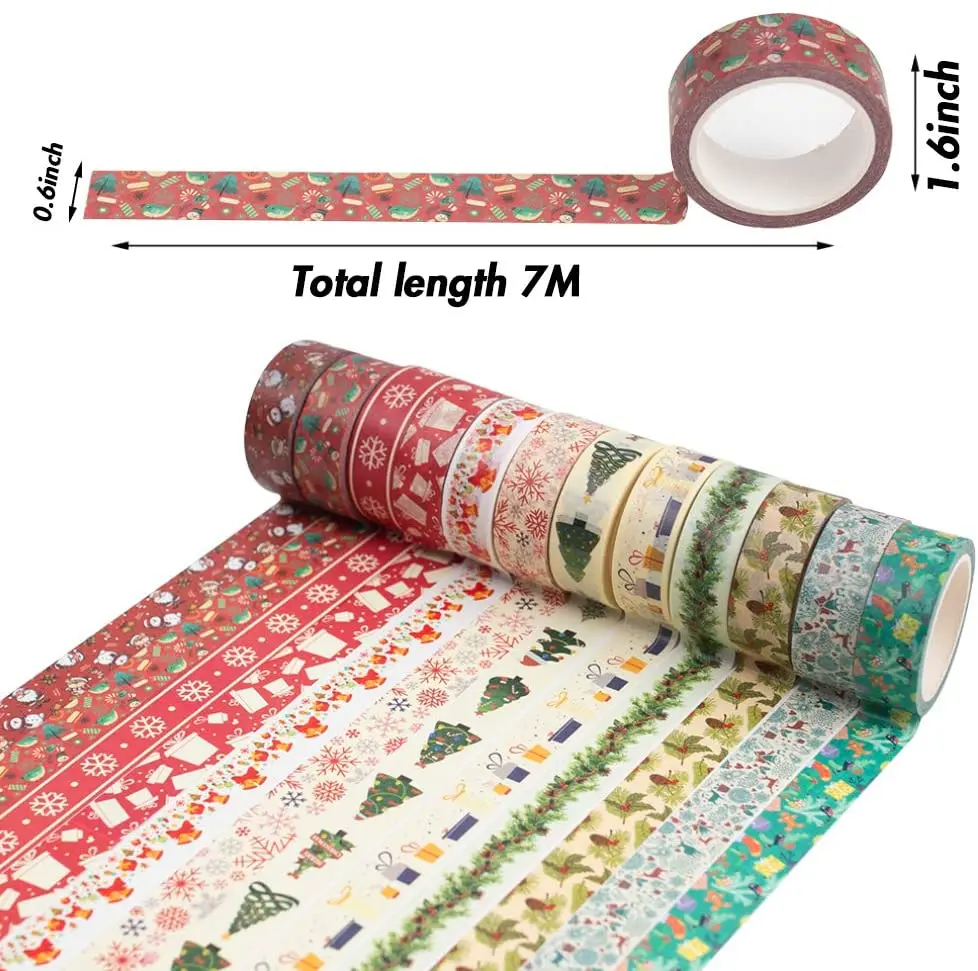 Christmas Washi Tape 15mm Wide Washi Tape Japanese For Scrapbook Bullet Journal Planner Flower Tape for DIY Crafts Arts