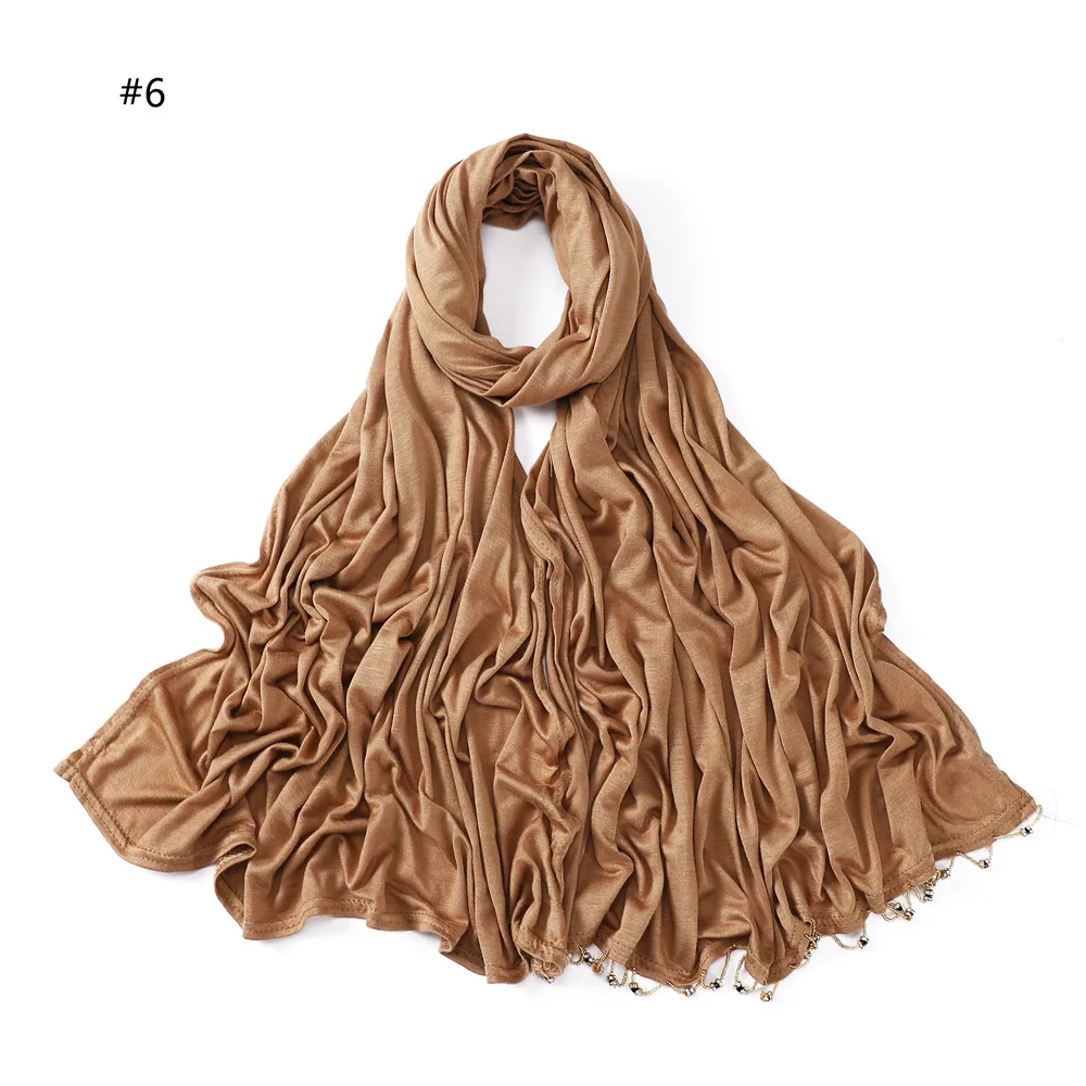 Wholesale of solid colored mercerized cotton elastic and breathable handmade bead hanging gold ring scarf