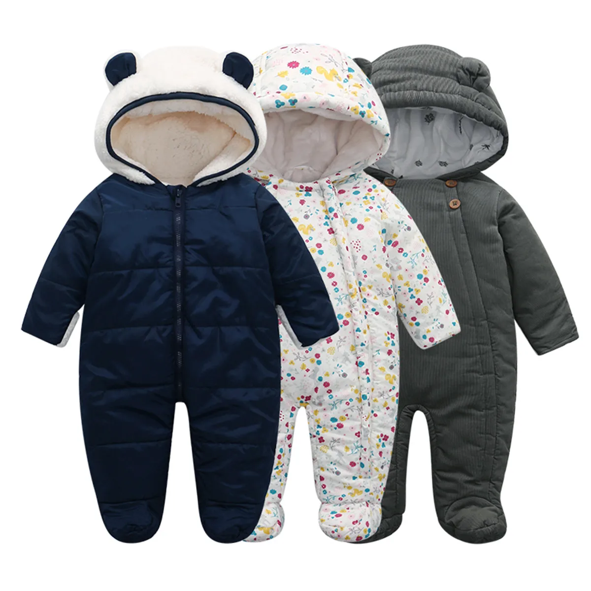 Latest design newborn baby girls romper warm cotton girls coverall floral printing toddler girls clothing