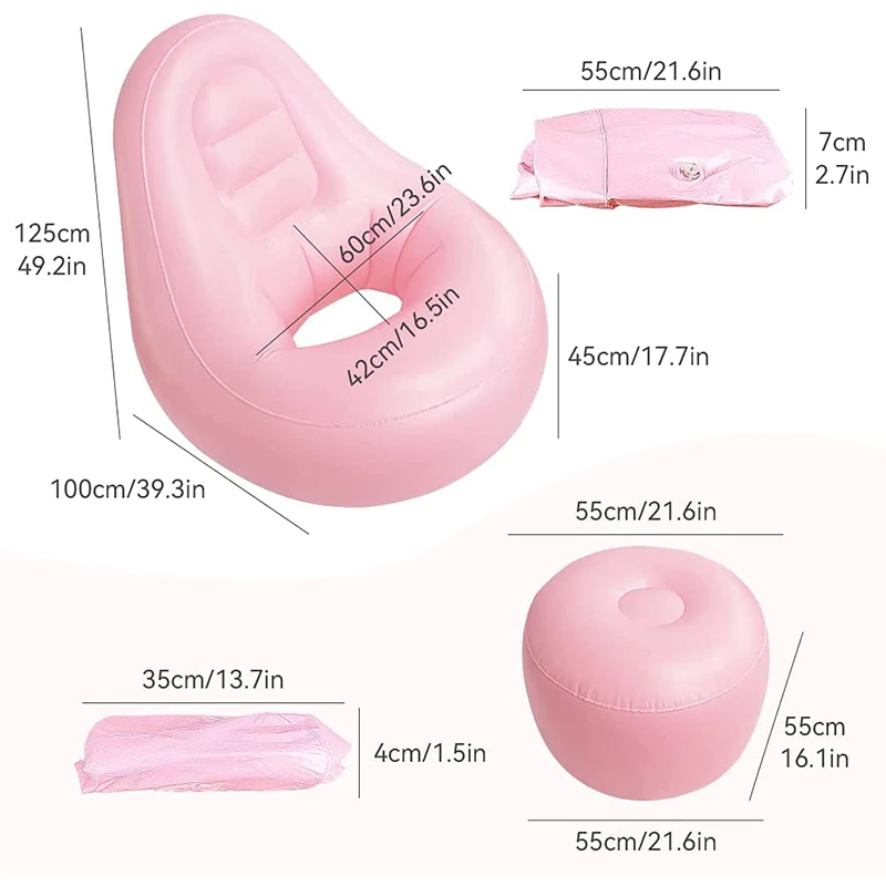 TTSPORTS Folding Lounger Sofa Flocking Lazy Couch Inflatable BBL Lounge Chair with Ottoman for Surgery