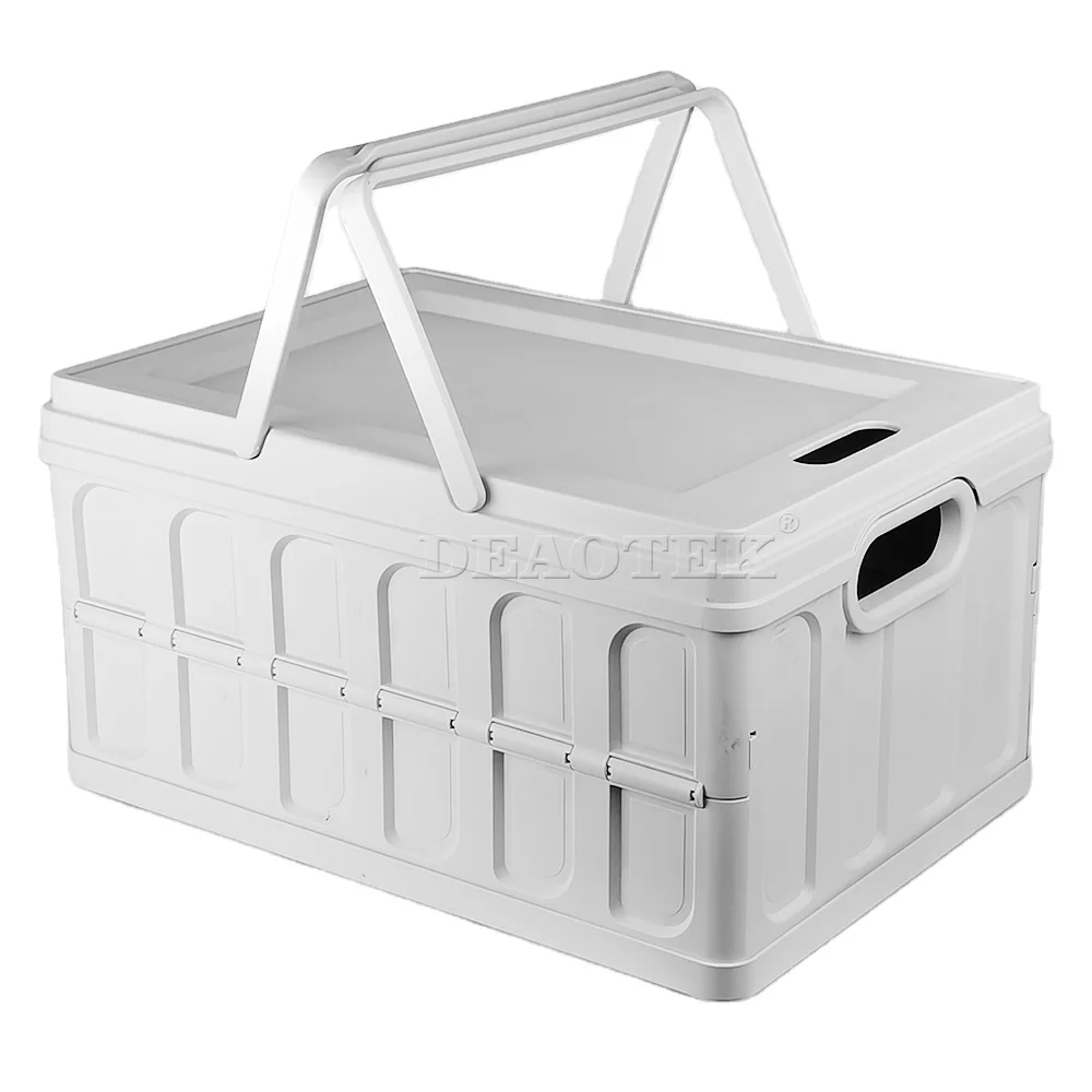 32L Collapsible Plastic Storage Bins Stackable Folding Crates with Handles for Home and Garage Organization