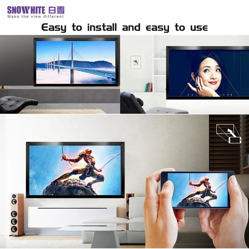 SNOWHITE 80 100 120 дюймовый длинный проекционный экран из ПВХ с фиксированной рамкой, экран для проектора для домашнего кинотеатра или кинотеатра