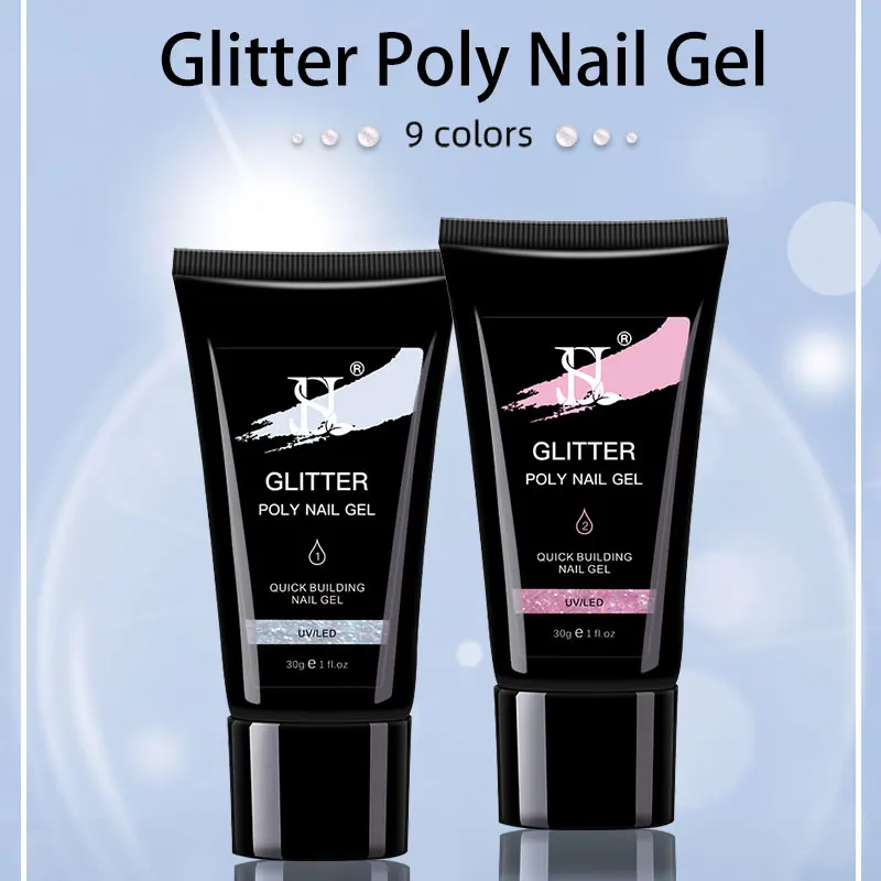 HS Private Label 30ml 9 Colors Nail Extension Glitter Poly Nail Gel Professional Oem Sequin Poly Acrylic Gel