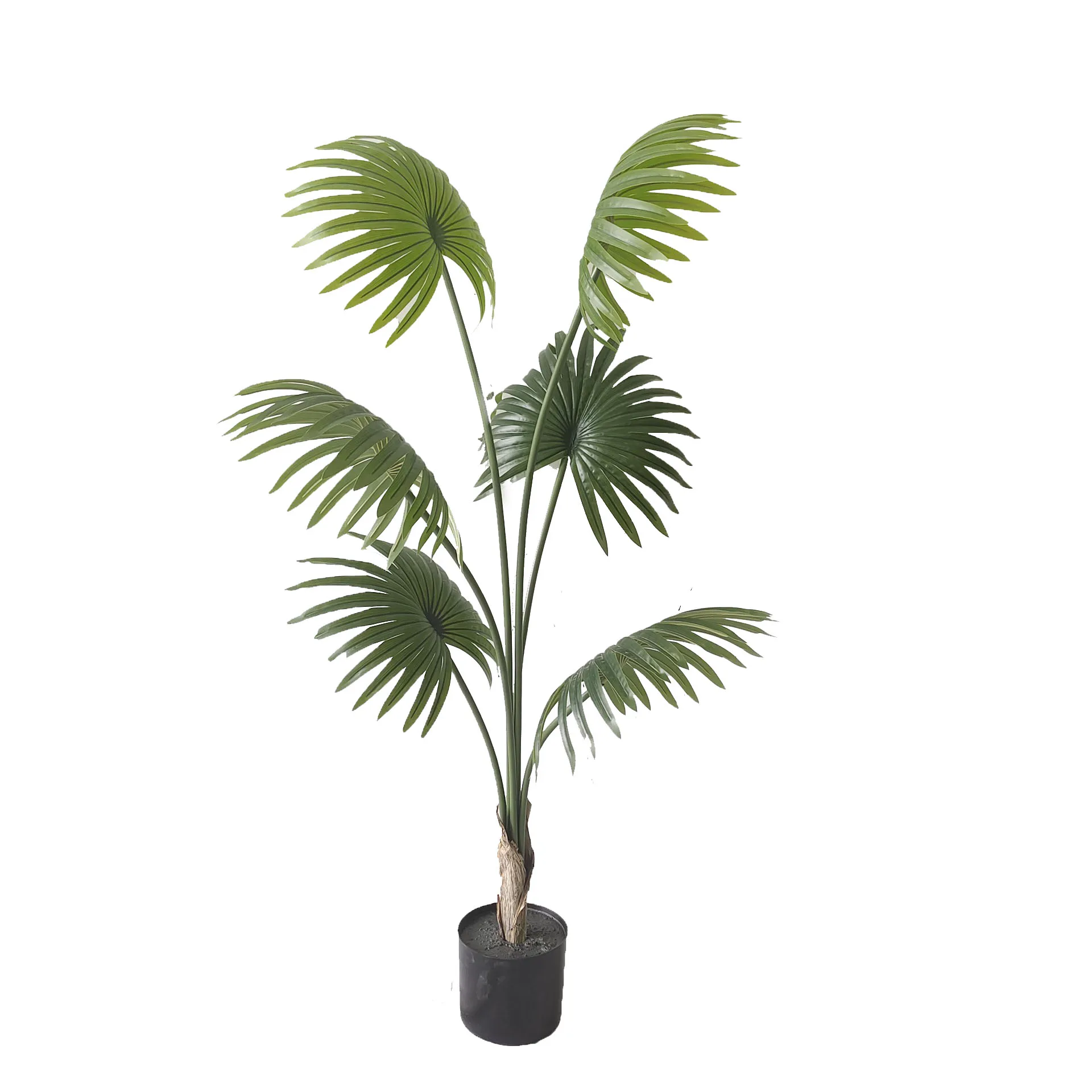 Factory Wholesale Artificial Fan Palm Tree in Pot Green Potted Plastic Plant for Home Garden Decor Bonsai