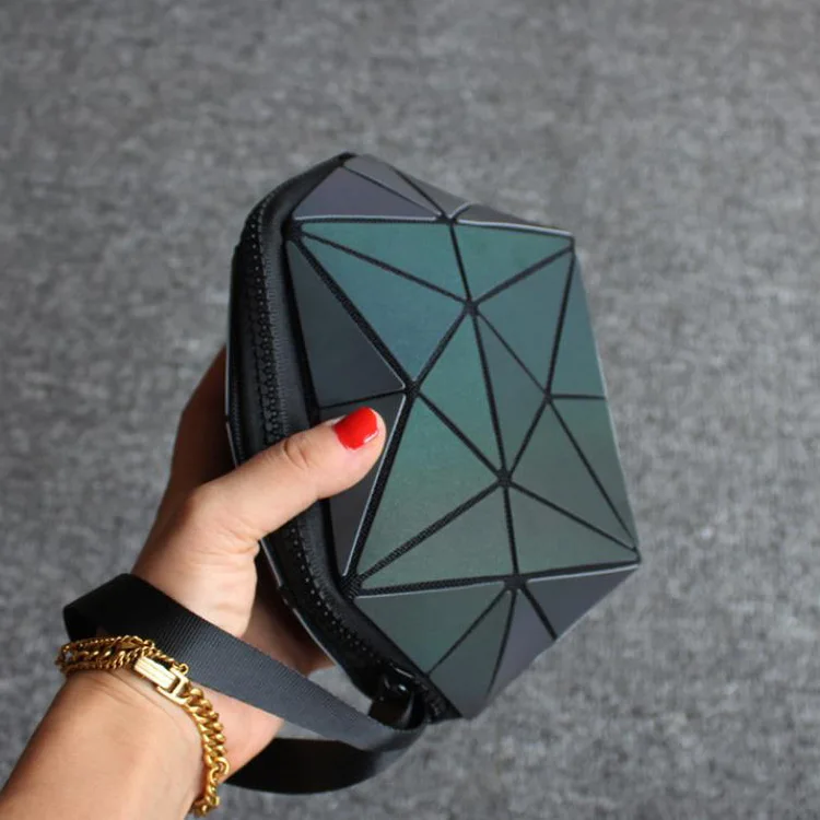 travel purse handbag Luminous discoloration irregular semicircle cosmetic bag rhombic design shell geometric bag