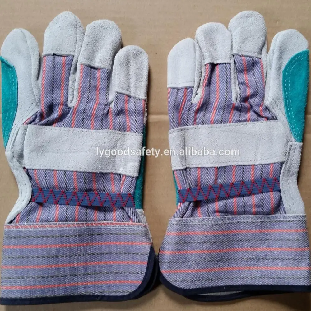 Hot sale welding gloves reinforced double palm leather cow split leather candy strip work gloves