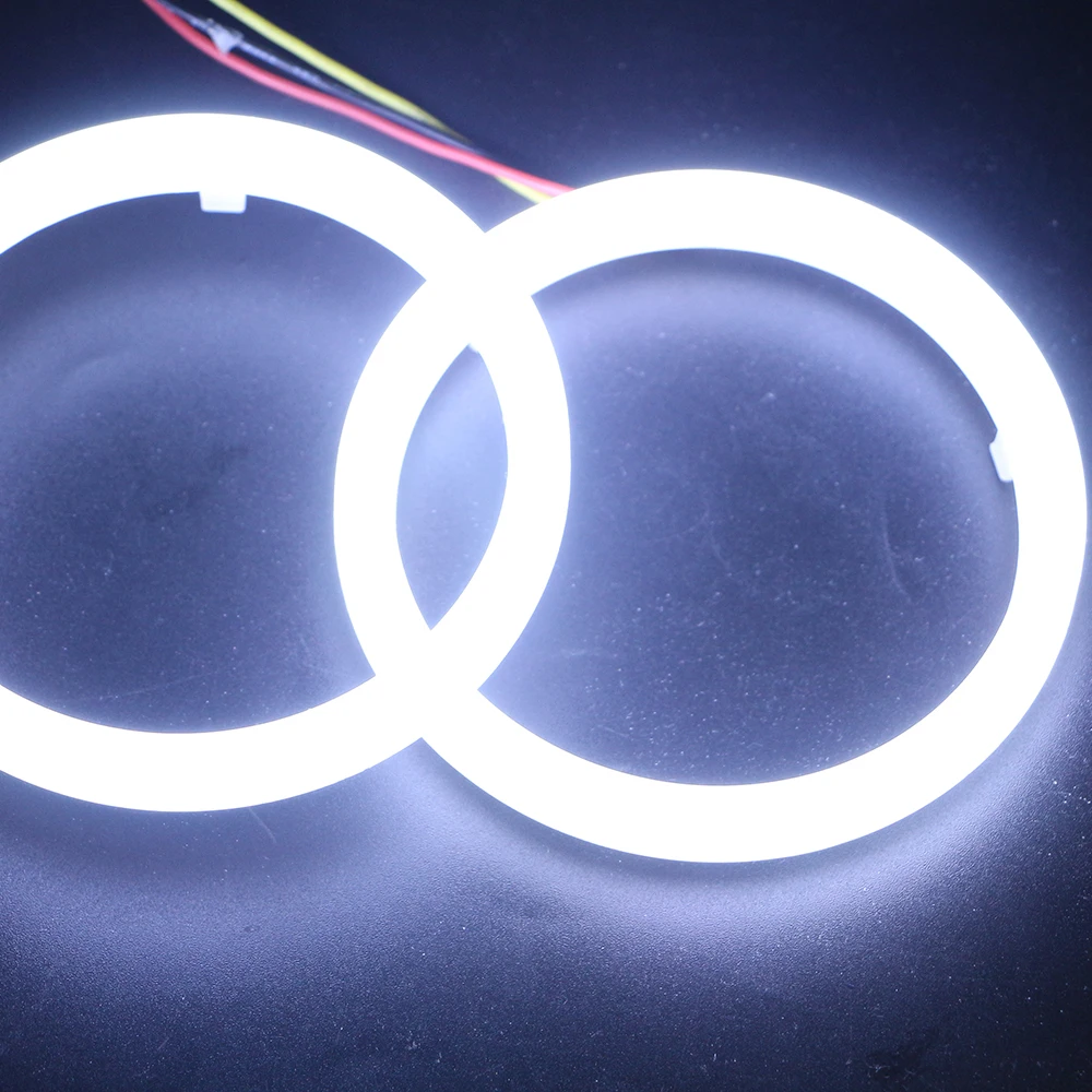 Car Accessories 4014 LED COB Angel Eyes Headlights With Turn Light Signal Yellow White Daytime Running Halo Rings 60MM~120MM