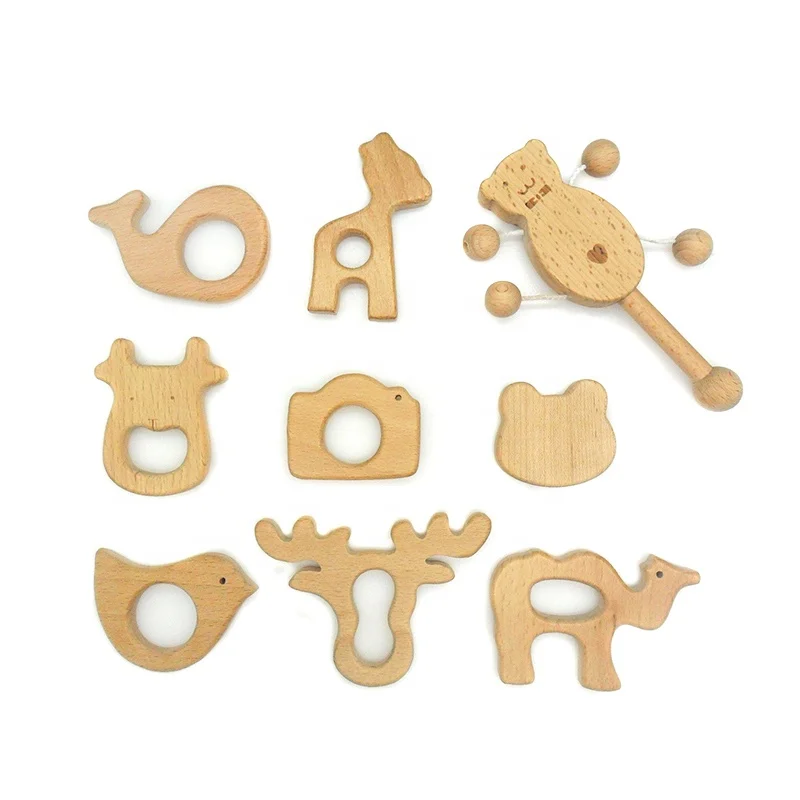 Wooden Teether Ring Pacifier Christmas Custom Sensory Crochet Baby Teether Silicone Beads Toy Wooden Silicone Baby Teethers