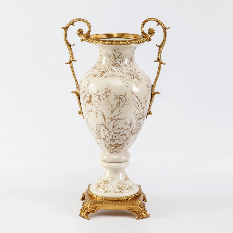 Jingdezhen Pottery Vintage Bronze Ceramic Enamel Flower Vase Antique Elegant Floral Hand-Painting Porcelain Vase for Tabletop