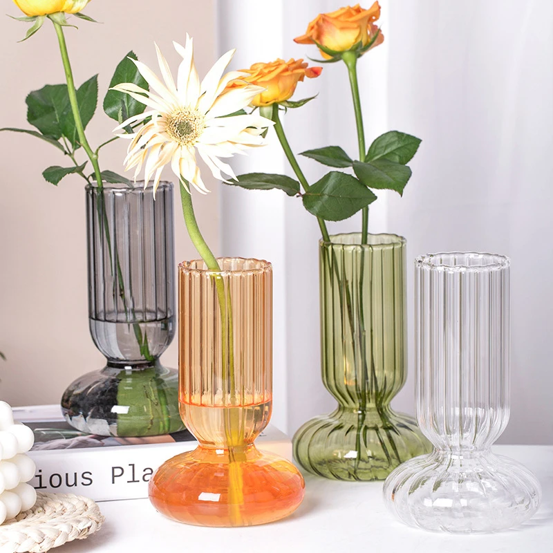 2021 Ins Popular Creative Transparent Striped Glass Vase Creative Hydroponic Flower Arrangement Desktop Decoration Ornaments