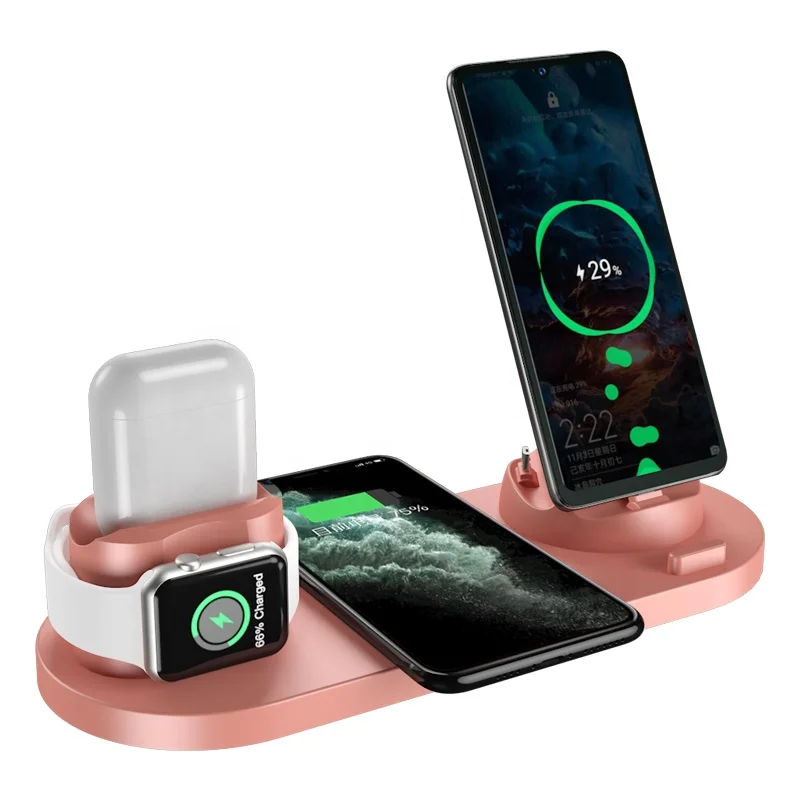 
Multifunction cool portable 6 In 1 10W Slim Custom Multiple Smart wireless charger Pad for Android iPhone Airpod 