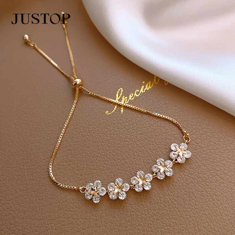 2023 Korean New Design Fashion Jewelry High-end Luxury Flower Zircon Adjustable Female Prom Party Bracelet