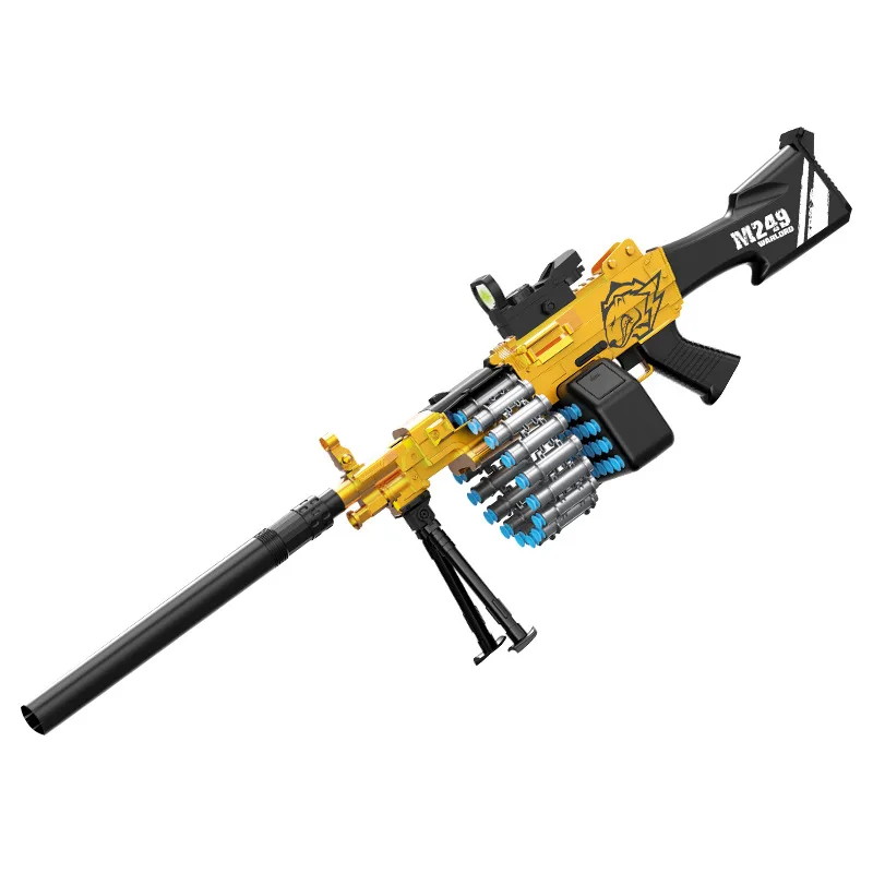 Wholesale Plastic Soft Machine Gun Shooting Game M249 Electric Air Soft Toy Gun Toys With 20 Cartridges And 20 Soft Bullets