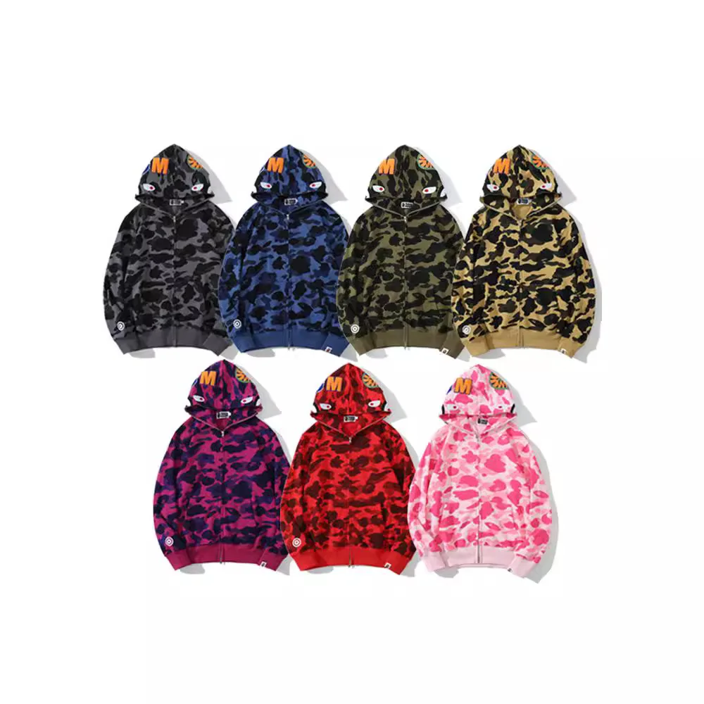 Original Edition 100% Cotton Bapees Hoodie Unisex 3d Shark Camo Zip Streetwear Hip Hop Style Sweatshirt For Men And Women