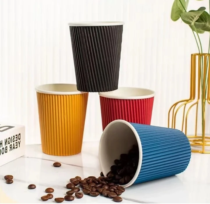 Custom Printed Biodegradable Disposable Single/Double Ripple Wall Yogurt Tea Coffee Paper Cups With Lids Cover