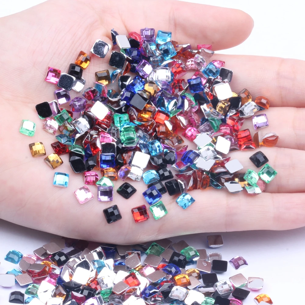 Wholesale 5000pcs 5mm Acrylic Rhinestones Square Shape Flatback Earth Facets Flat Back Glue On Acrylic Gem Wedding Decorations