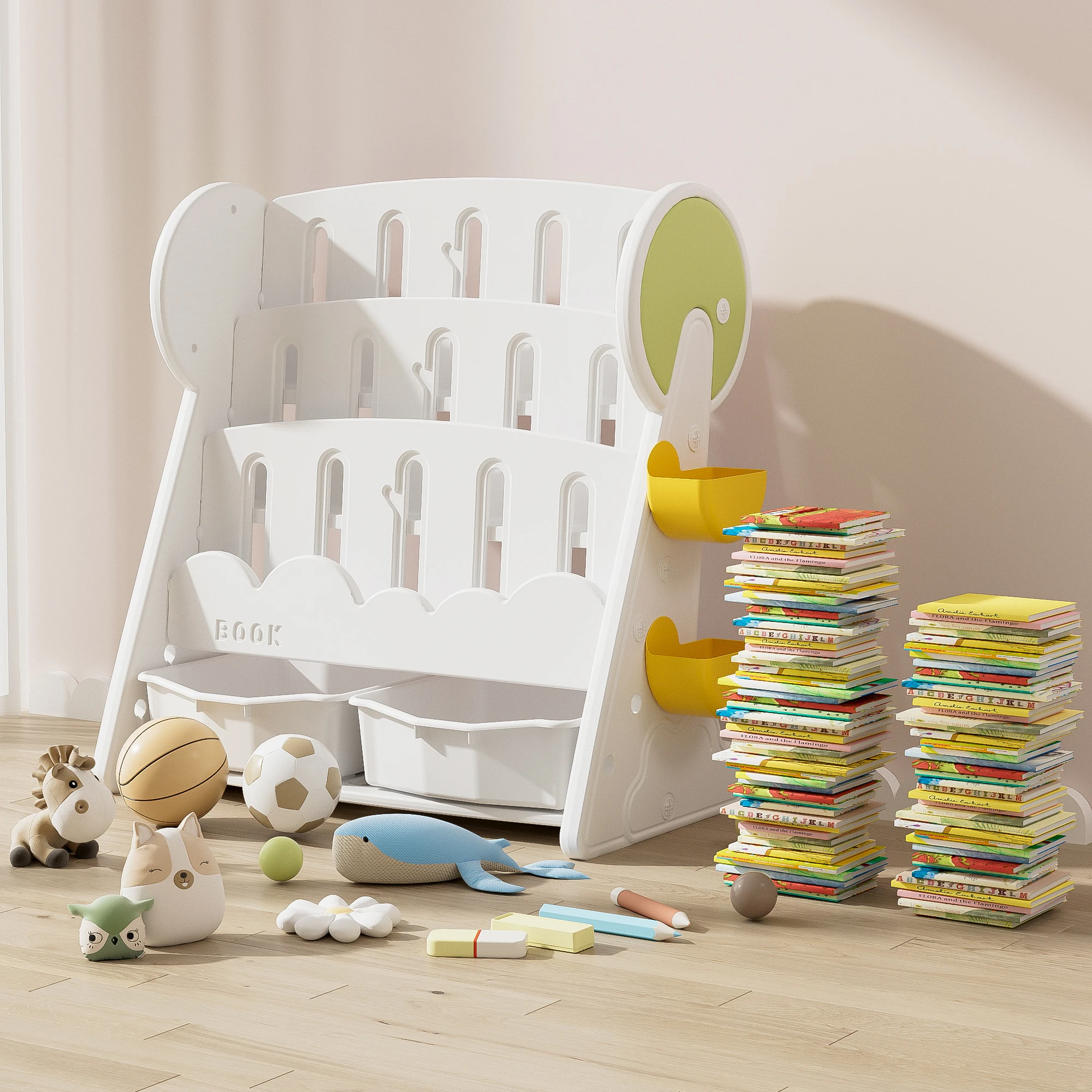 Kids Bookshelf  Baby Plastic Bookcase  Rack Drawer Toys Storage  Cabinets for Kindergarten Use Plastic Bookshelf  Toys Sets Room