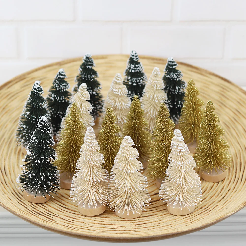 6pcs Mini Decorative Christmas Tree New Year 2024 Kids Gifts Navidad Sisal Silk Tree