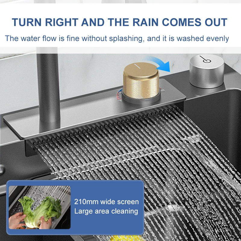 Nano Knife Holder Cup Washer Multifunction Waterfall Faucet Outdoor Kitchen Sink Modern Smart 304 Stainless Steel Sink Kitchen