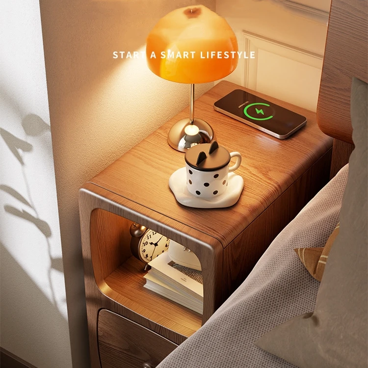 Smart bedroom furniture wireless charging bedside table wood light luxuriant simple modern night table  smart bedside table