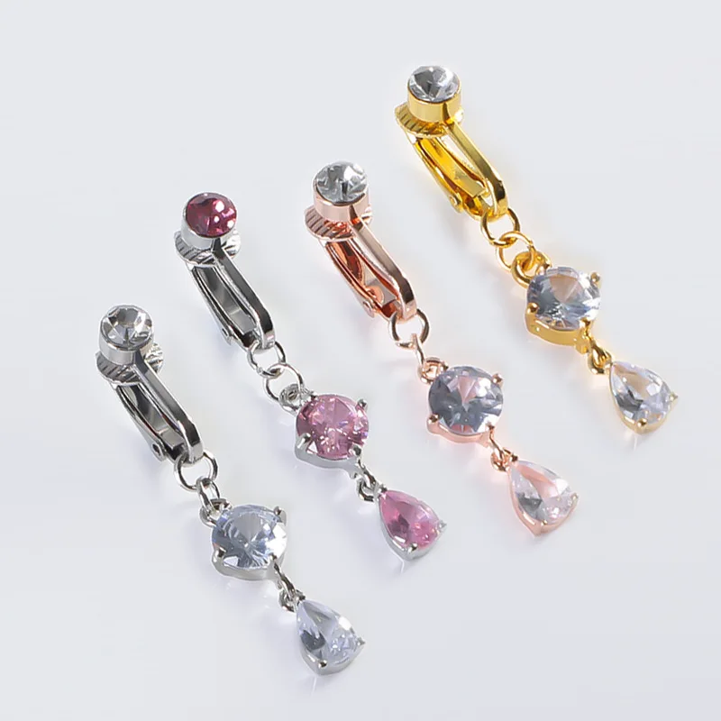 NUORO New Simple Water Drop Zirconia Piercing Jewelry Fake Ear Clip Zircon Drop Navel Nail for Women