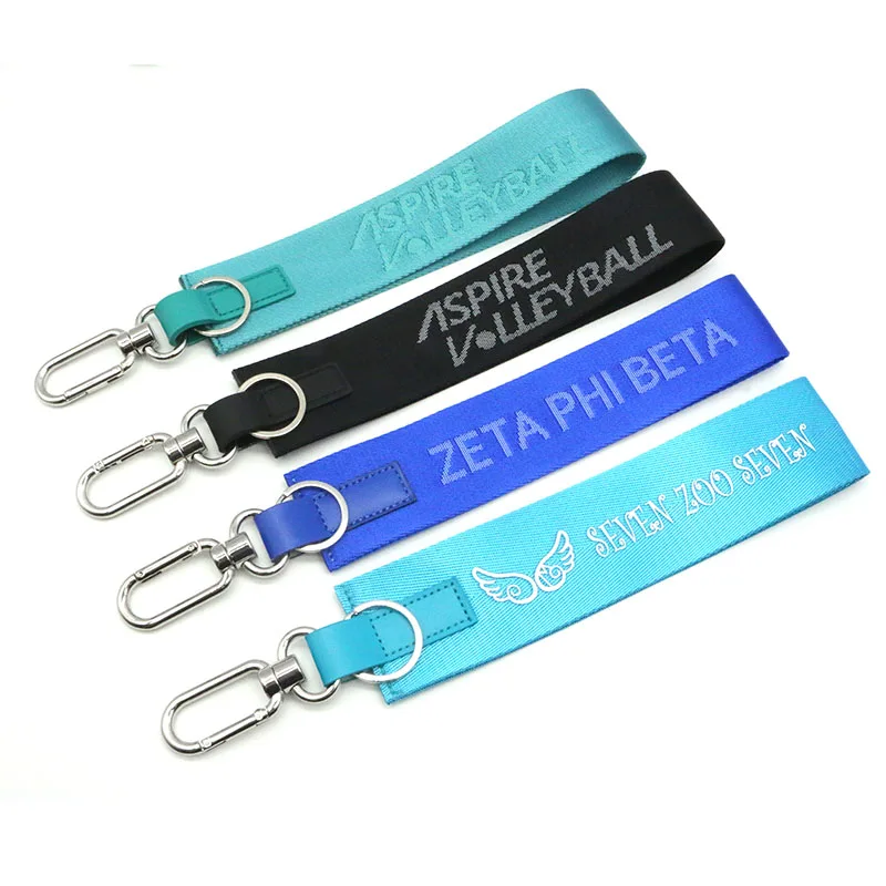 High Quality Fabric Jet Tag Hand Wristlet Woven Jacquard Machine Wrist Strap Keychain Thick Nylon Webbing Lanyard