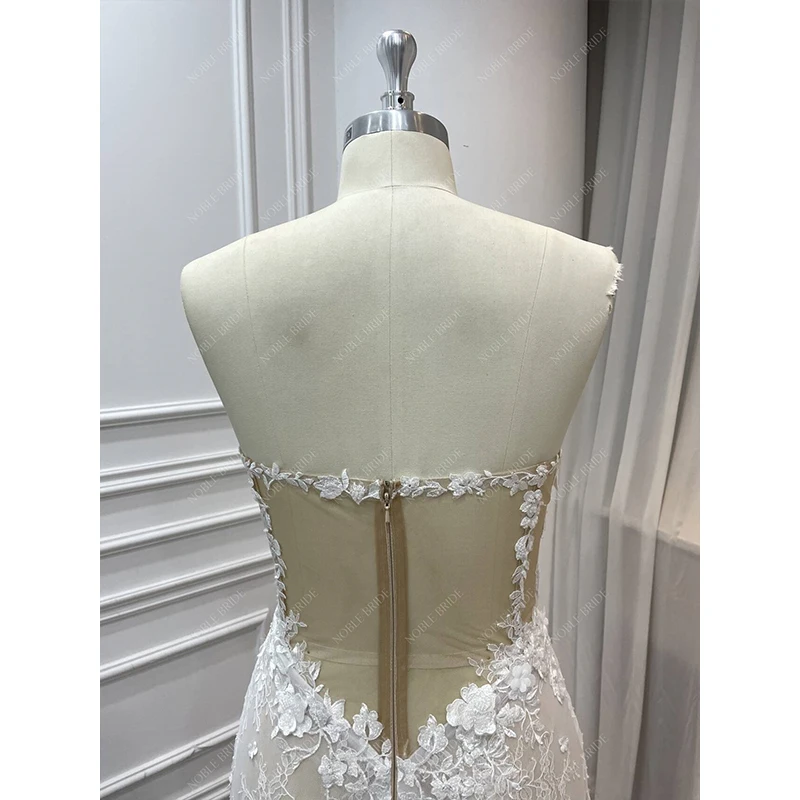 Hailey Style Chantilly Lace 3D Beaded Lace Sweetheart Long Off Shoulder Champagne Sexy Sheer Mermaid Wedding Dresses Bridal Gown