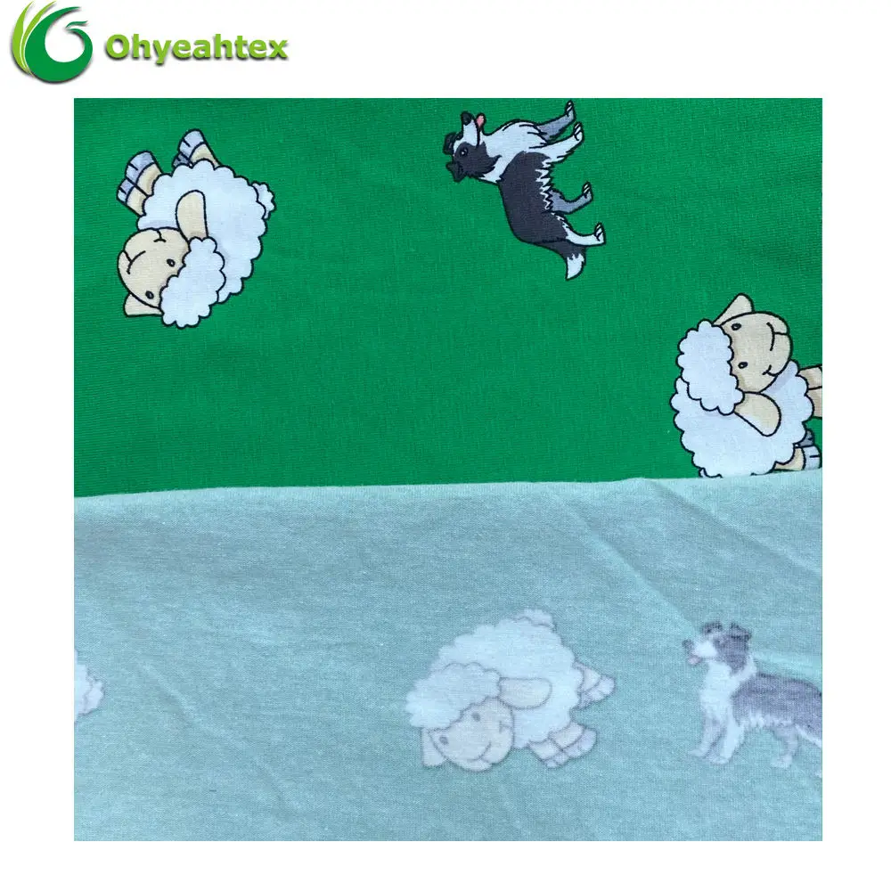 Oeko-Tex Knitted Printed 220GSM 90% Cotton 10% Spandex Jersey Fabric For Tshirts