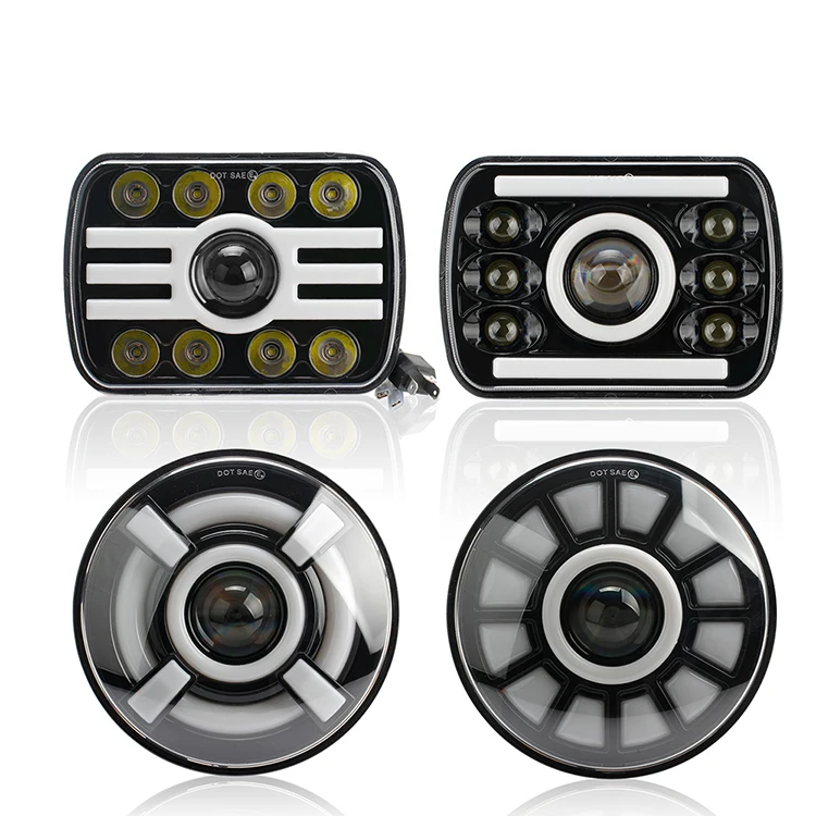 Новая модель 7 дюймов круглые фары квадратный светодиодный передний свет для Jeep Wrangler крыло JK по низкой цене с защитой от повреждений и кольцом огни