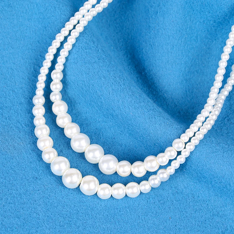 Hot Sale Glass Pearl Necklace 2 Layer Niche design Choker 4mm 6mm 8mm 10mm Layering For Women