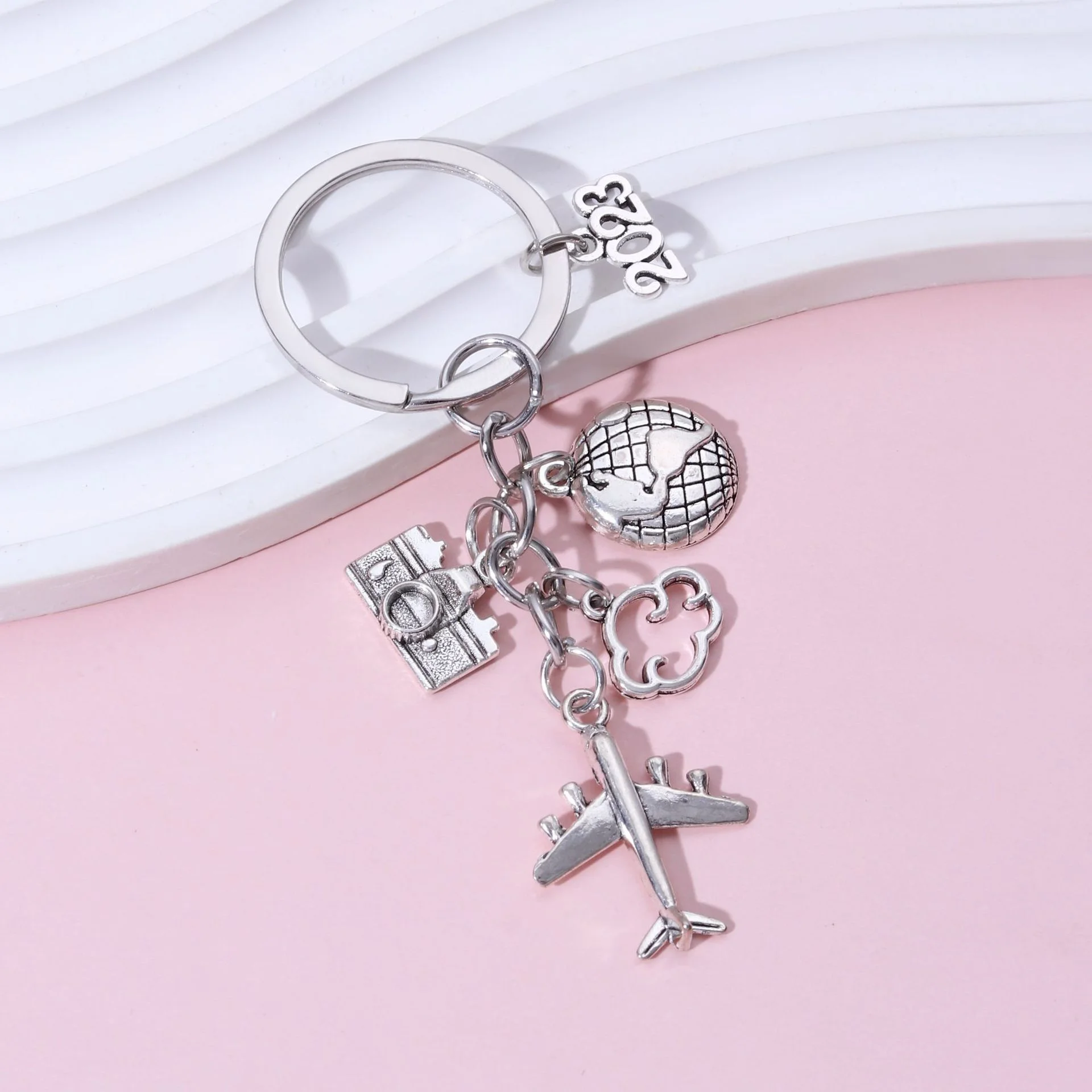 Earth Mini Airplane Metal 3D Key Chain Pendant  souvenir charm Boat Anchor compass Rudder Travel Keyring Car key chain