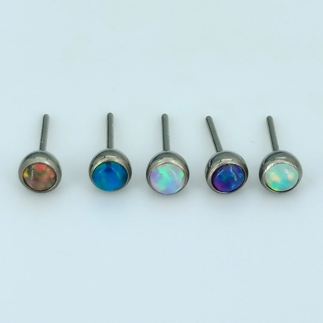 Custom ASTM F136 Titanium G23 Body Jewelry Threadless Bezel Set Colorful Opal Basic Titanium Piercing Jewelry Tops