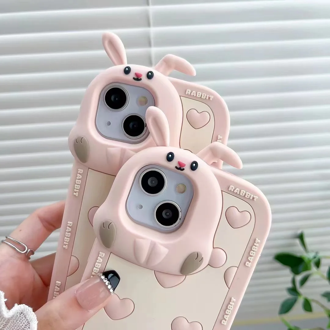 2022 new funny love rabbit style phone case for girls silicone phone cover for iphone 14 pro max