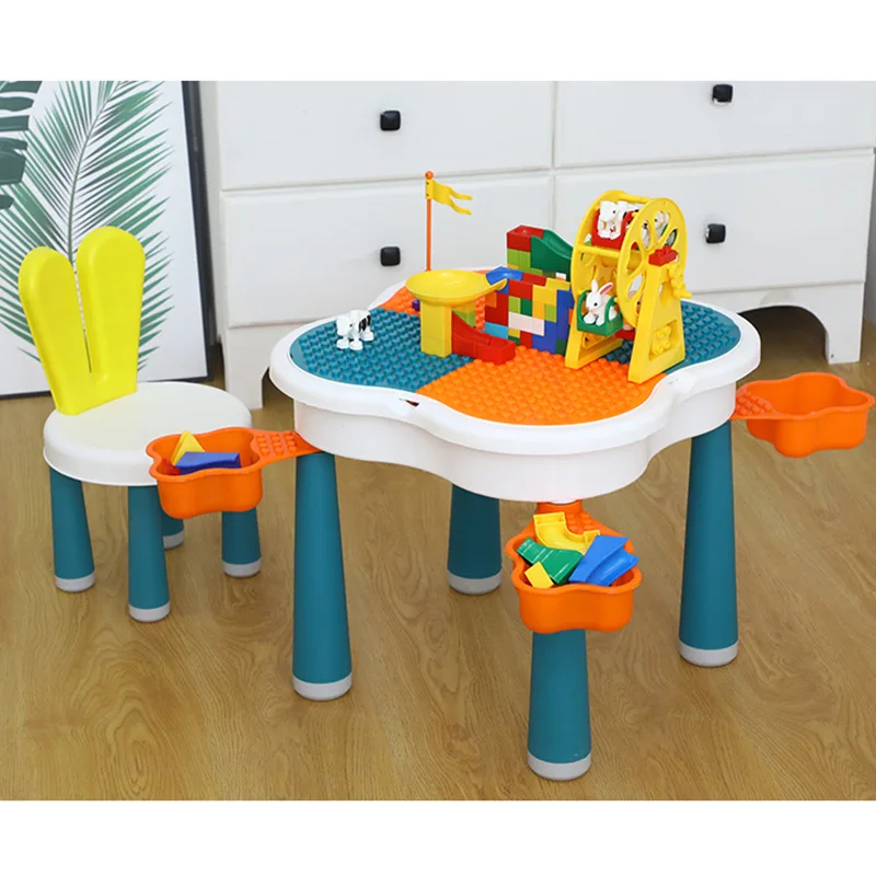 Learning Table Block Diy Building Block Toys  Multi Functional Kids Educational Toy Building Block Table with Chairs