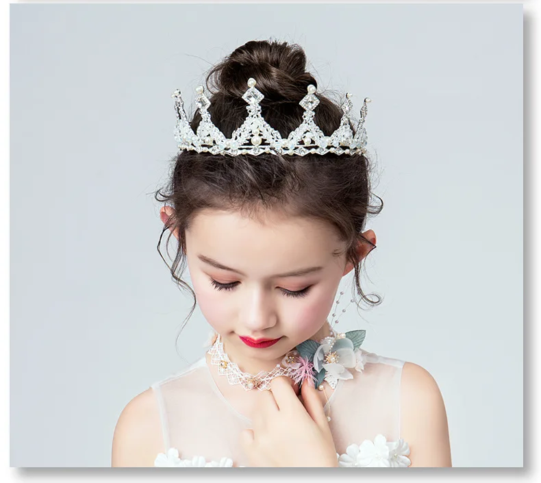 BELLEGIRL 2022 wholesale new kids rhinestone tiaras children dress accessories small princess pearl tiara crown for birthday