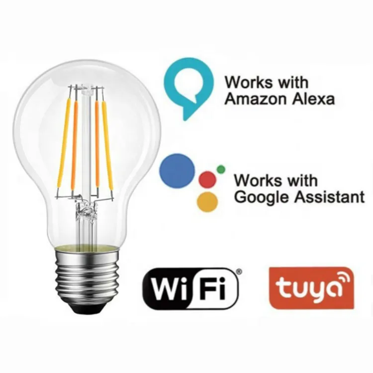
Smart Wi-fi Light Filament Lamp Bulb ST64 A60 Edison Bulb Works with Smart Life Tuya Google Home Alaxa A19 LED Wifi AC 100 20000 
