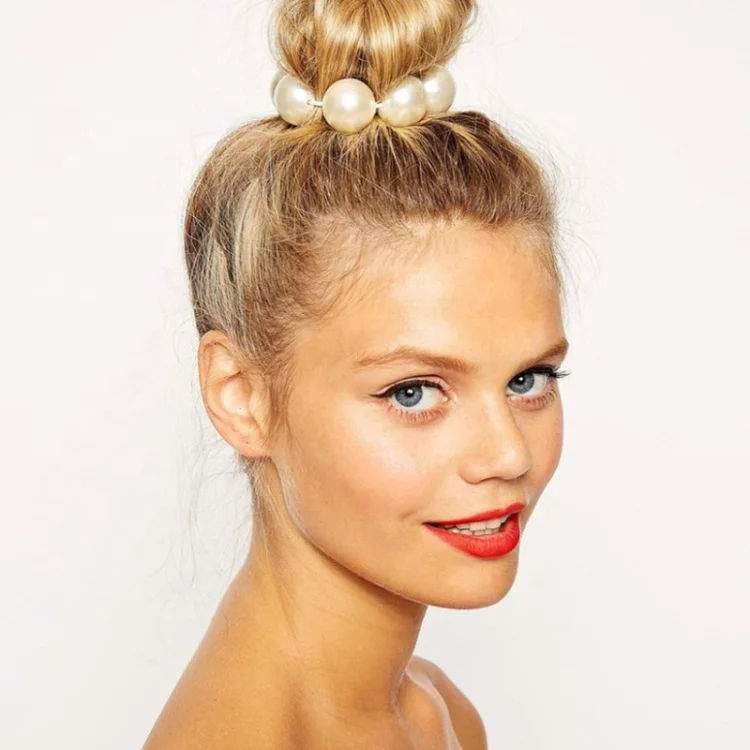 
Colorful Imitation Pearl Hair Rope for Women Elastic Beaded Hair Rubber Bands Accessories 