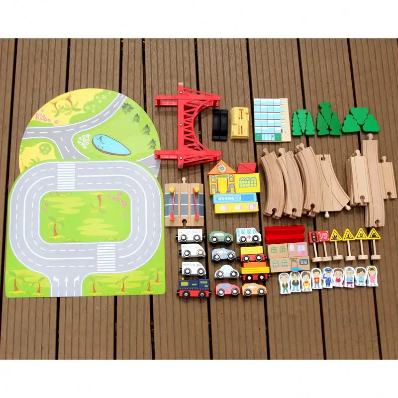 Promotion high quality 95PCS wooden train track set toysMontessori classic educational for boys girls