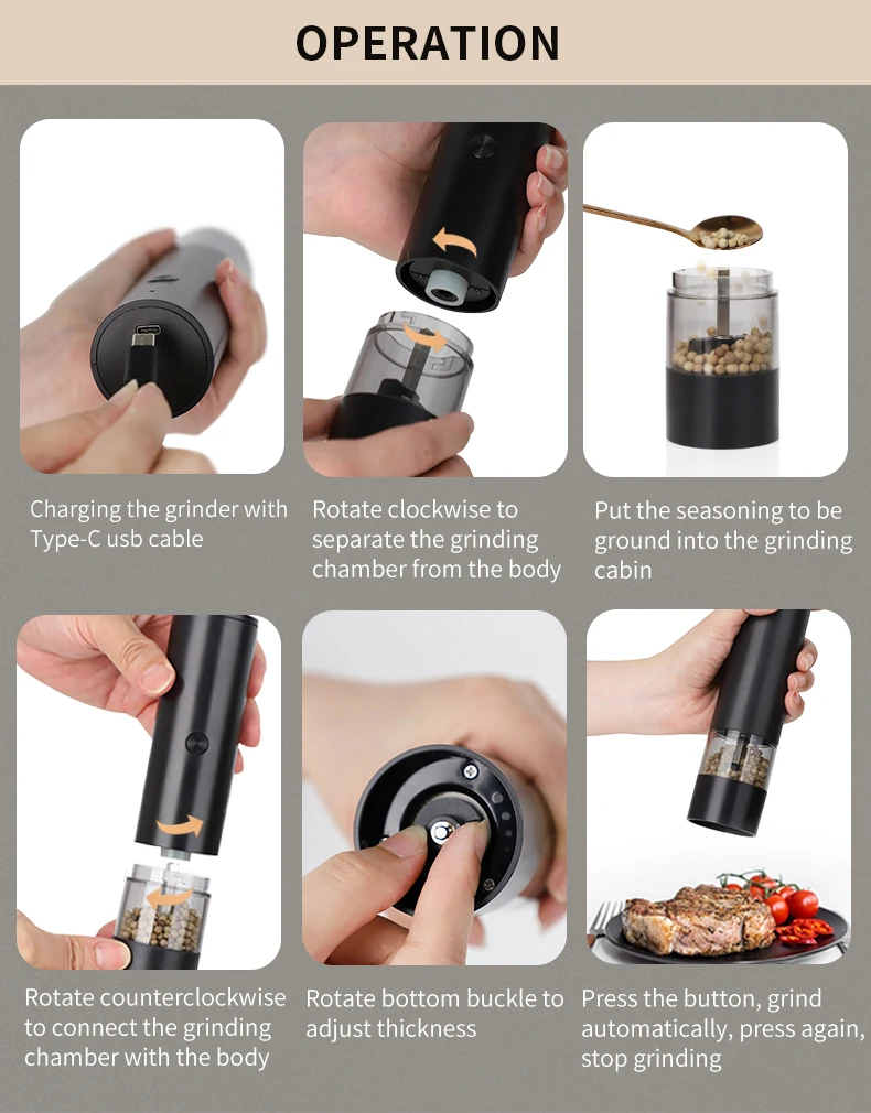 Rechargeable New smart USB Salt Electric Salt And Pepper Mill  Rechargeable Salt and Pepper Grinder set