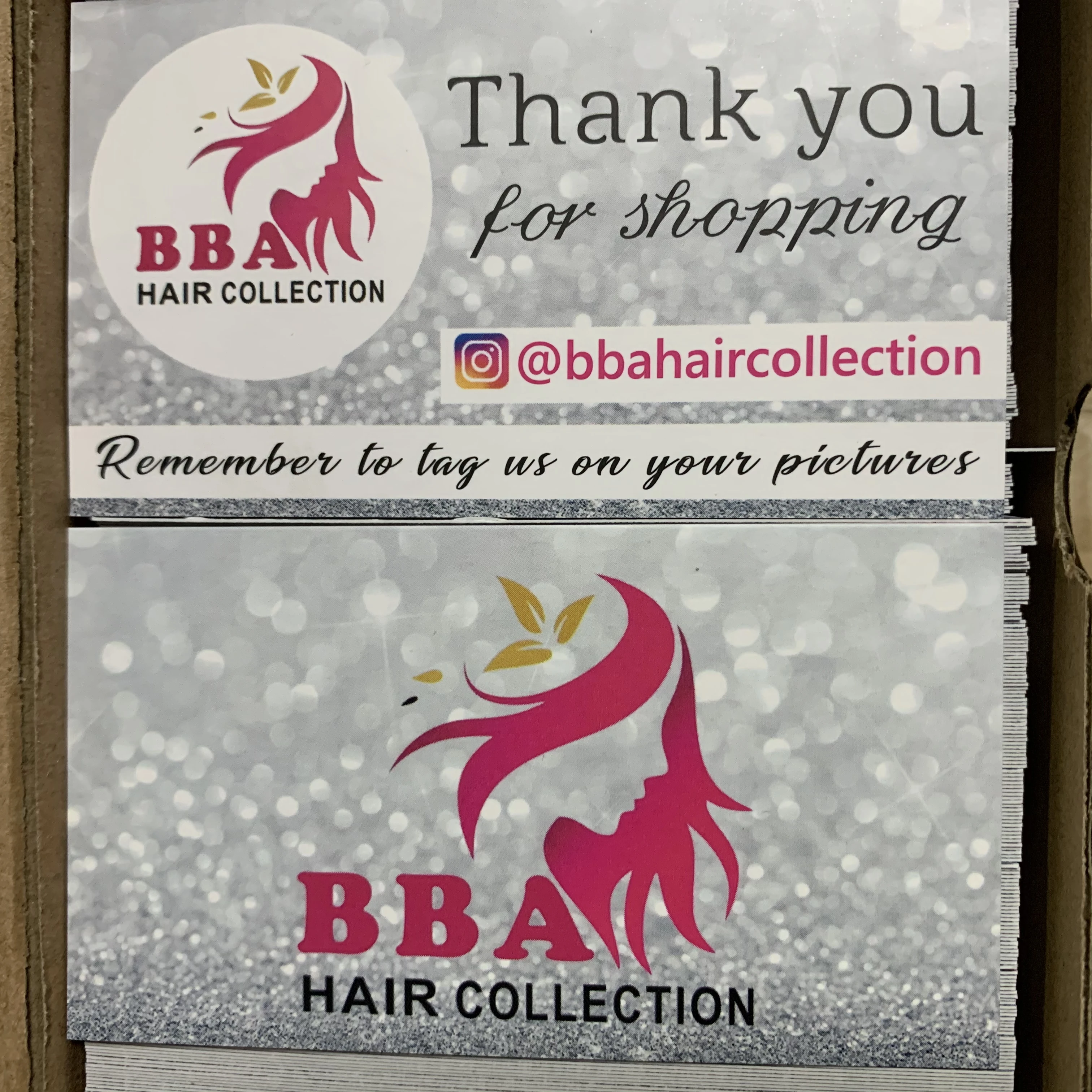 Custom Logo Wig Hang Tag Label Business Card Wig Woven Tags Thank You Card Bundles Wraps