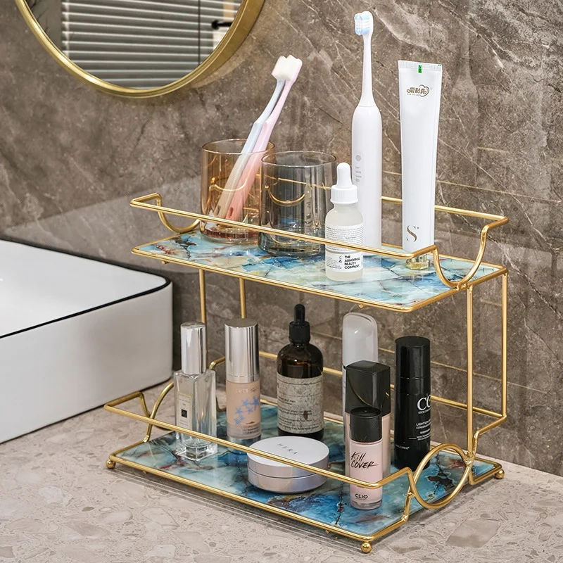 New Arrival Unique Design Washstand Wall Hanging Supplies Shower Toilet Rack Double Tier Wall Shelf Bathroom Storage Shelf