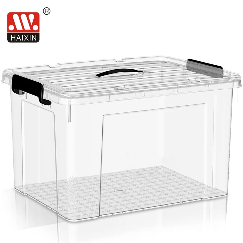 HAIXIN 15L 25L 80L 105L Home Bedroom Square Large Capital Transparent Toy Cloths Plastic Storage Box Bin Wid Lid