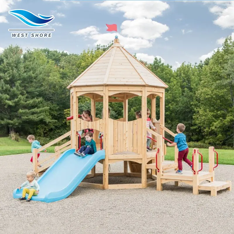 Kids Lovely Wooden Slide Kindergarten Outdoor Playground Equipment with FiberGlass Lldpe Steel Swing for Children